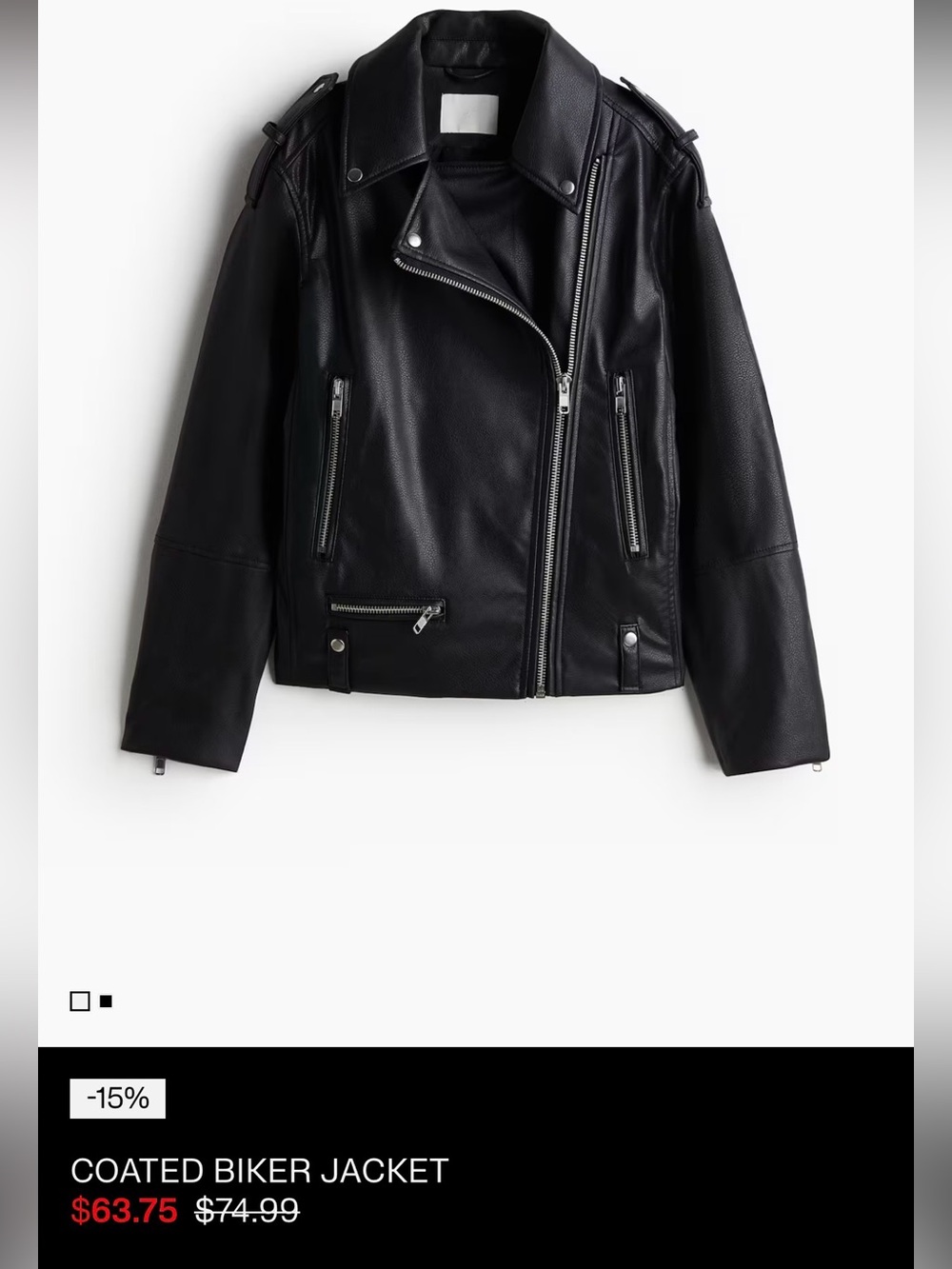 H&M Black Coated Biker Jacket